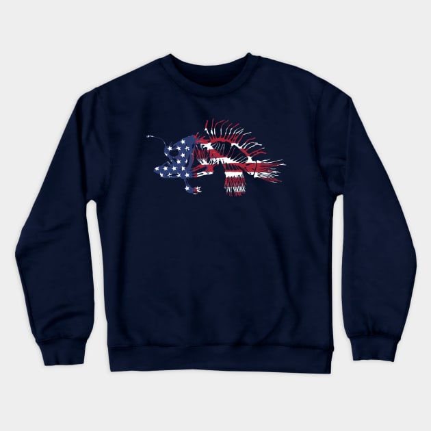 American Flag Angler Fish Skeleton American Fishing Crewneck Sweatshirt by Sneek661